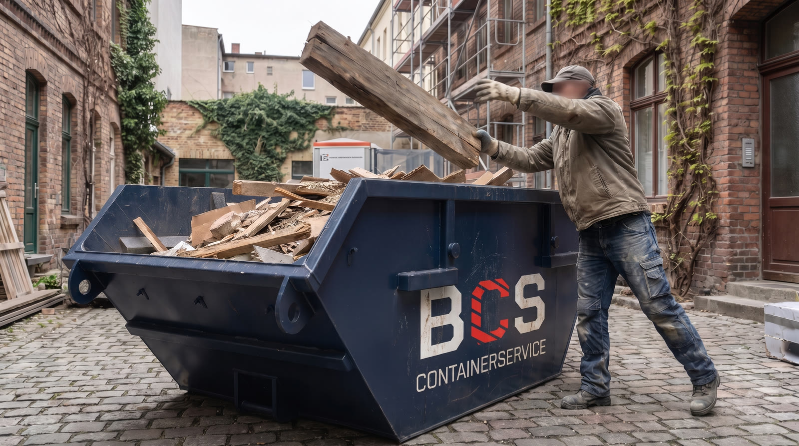Symbolbild: Kunde befüllt die Absetzmulde mit Altholz
